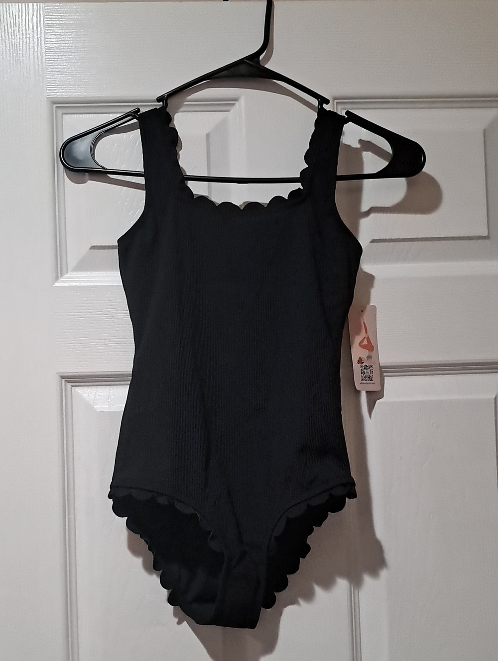 Kids Black Scalloped One-Piece Swimsuit